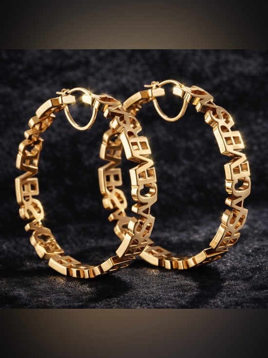 Fashion Jewelry Jewelry - Gold Cutout Logo Lettering Hoop Earrings